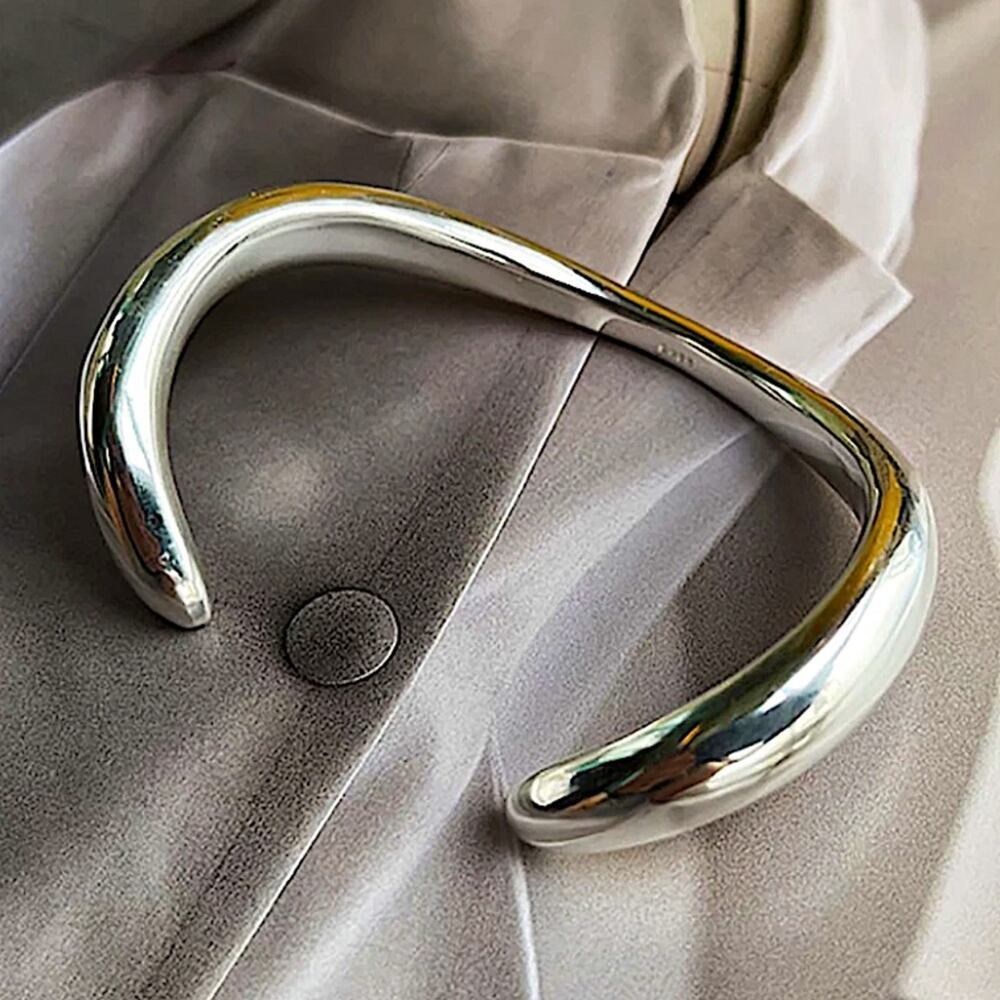 Sterling Silver Bangle Bracelet, Irregular Cuff Geometric, Vermeil - Picture 4 of 6